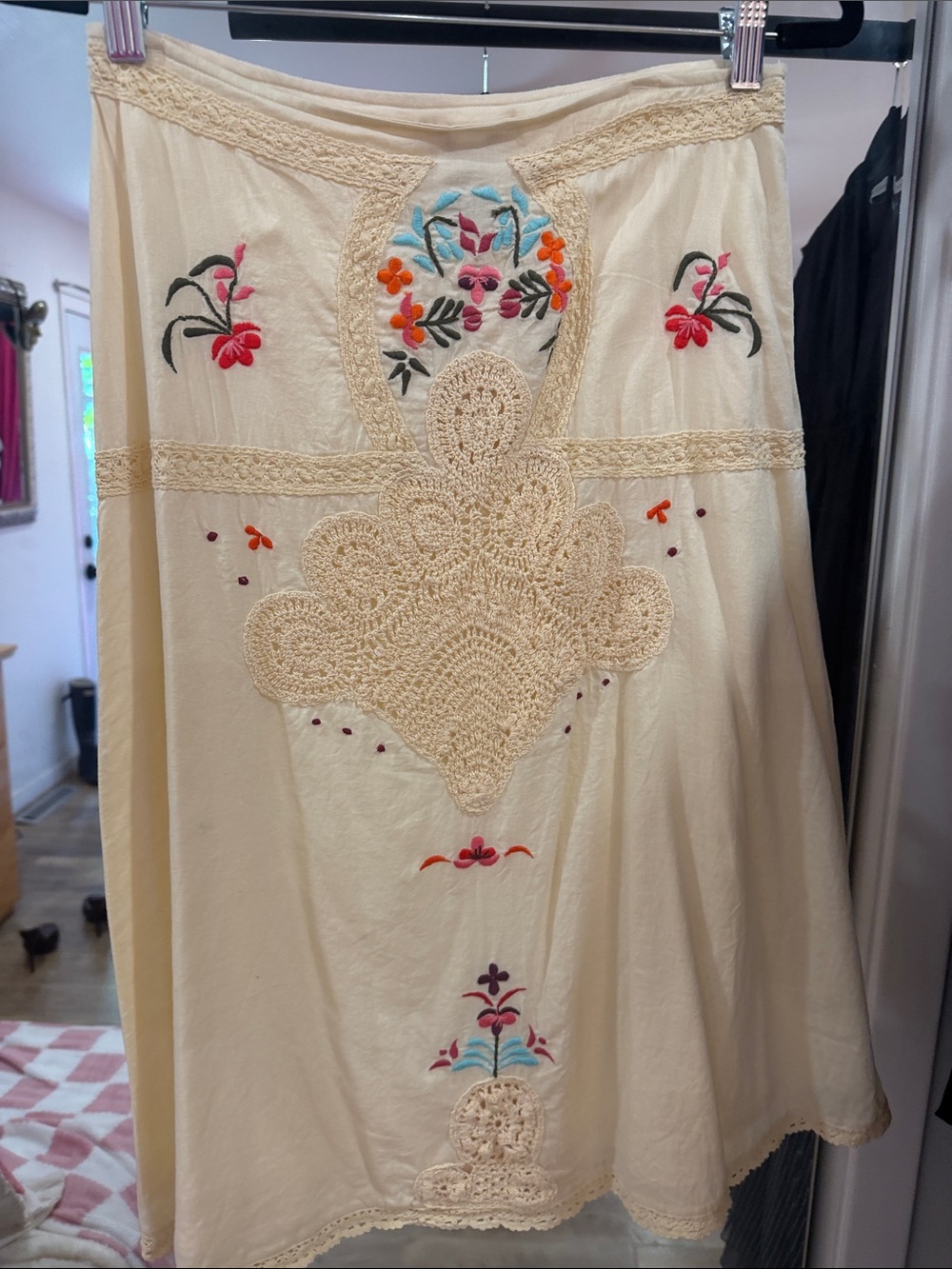 Free People Cream Embroidered A-Line Midi Skirt vintage Y2K 💘 - Picture 7 of 14